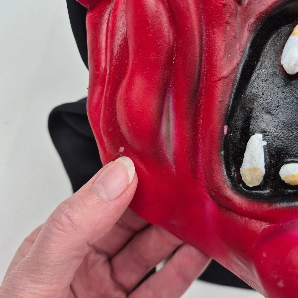 Vtg 90s Halloween Devil Demon‎ Mask Light Up Eyes Works Latex Hood Battery Op